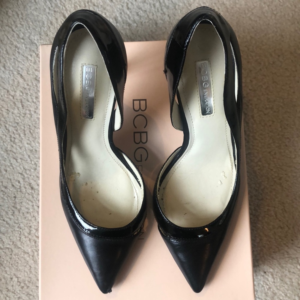 BCBG tiger lily black leather heels